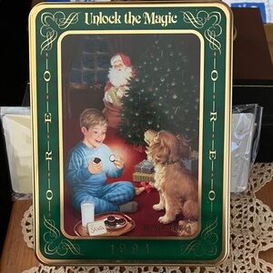 Victorian Holiday Cookie Tin "Unlock the Magic" - Green & Gold